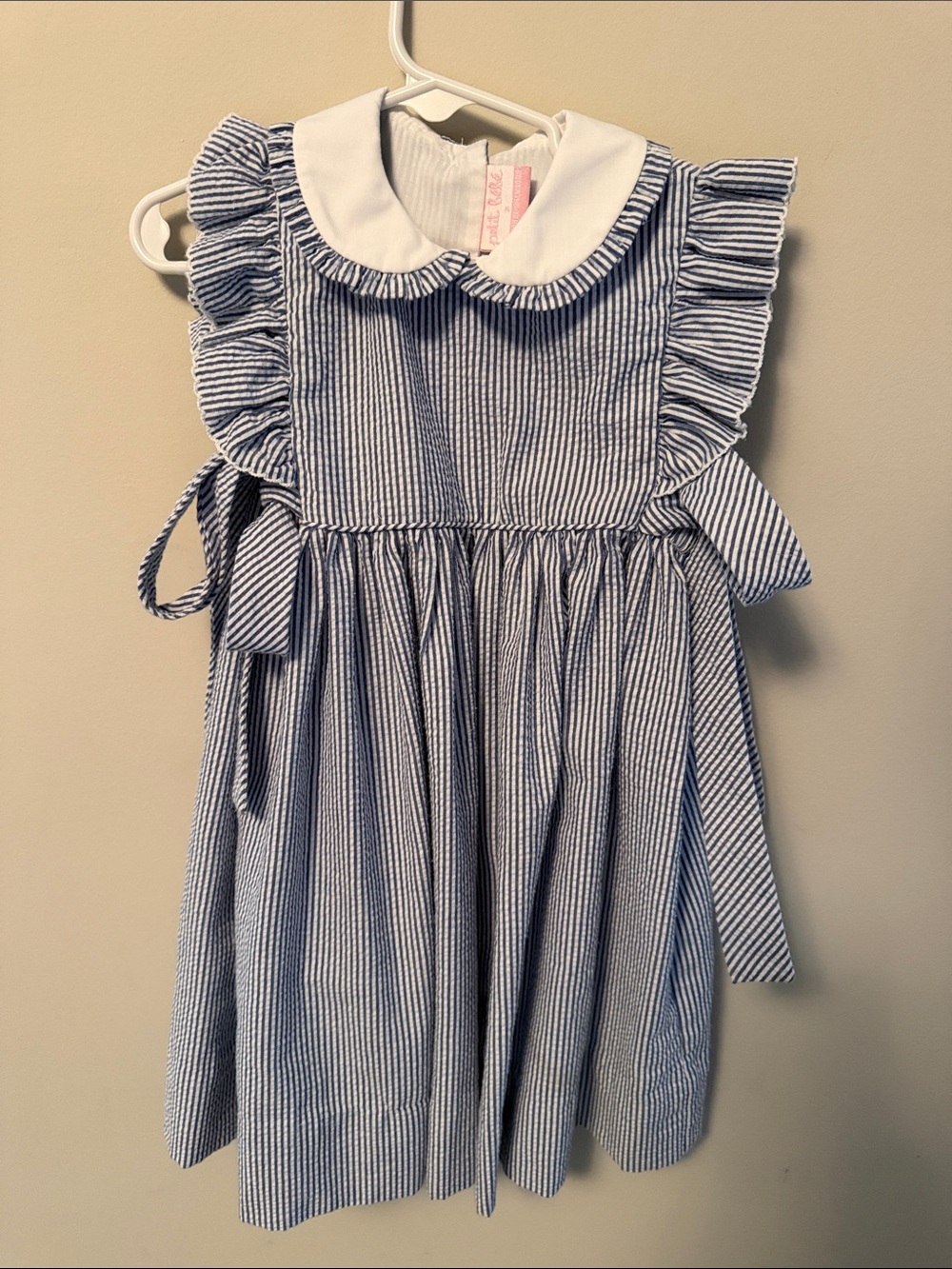 Blue Stripe Peter Pan Collar Ruffle Kids Dress